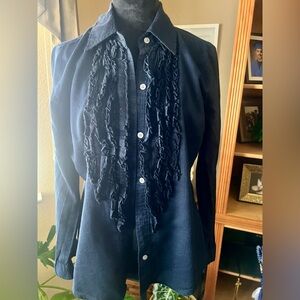 New York & Company Dark Blue Cotton Shirt
